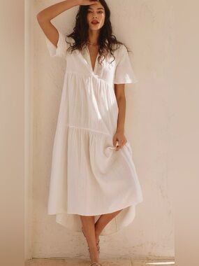 Anthropologie Kallie Flowy Maxi Dress, White, Size Small